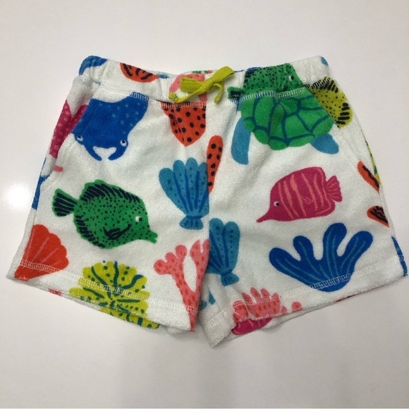 Mini Boden Towelling Shorts Multi Giant Fish Print Size 7Y/122 cm - Picture 1 of 6